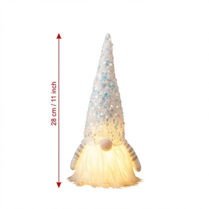 28cm glowing Christmas gnome with sequined hat and warm LED light for holiday decor
