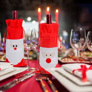 Weihnachtsmann-Weinflaschenhüllen mit Kordelzug für festliche Tischdekoration 2 Stck