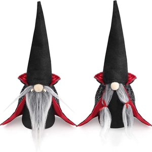 Zweiteiliges Halloween Vampir-Gnome Set mit schwarzen Hüten und rotem Futter Deko