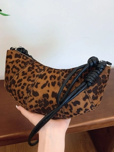 Leopard Print PU Leather Half Moon Crossbody Bag For Women Fashion Knot Strap Croissant Shoulder Bag Daily Satchel Purse