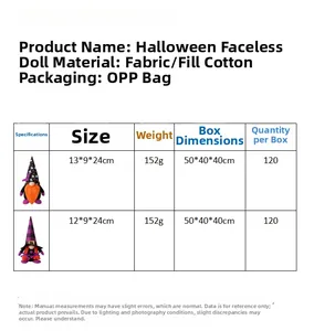 Tableau des tailles pour gnomes d'Halloween de 24cm avec motifs araignée et carreaux