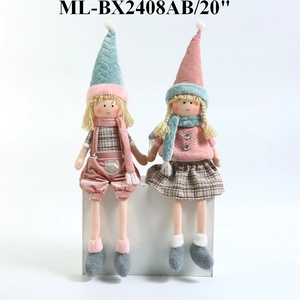 20 inch colorful Christmas plush dolls with knitted hats in soft pink and blue tones