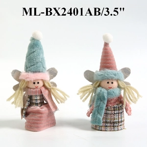 Set of two 3.5 inch pink and blue plush Christmas dolls featuring hats and scarfs