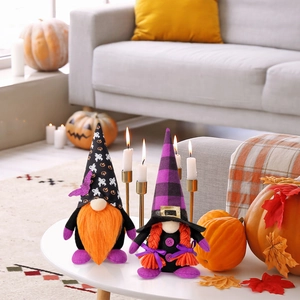 Halloween faceless gnome plush set with pumpkin hats and orange braids decorations