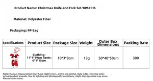 Maattabel voor polyester kerstman bestekhouders met afmetingen voor kerstversiering