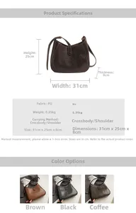 Detailed size chart for retro PU Boston bag showing 31x25x8cm dimensions and colors