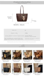 Detailed size chart and specifications for large capacity PU leather tote handbag