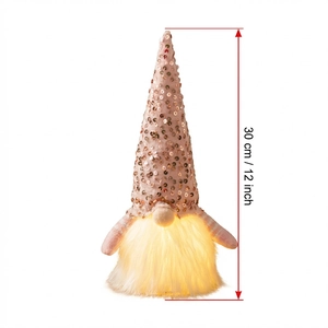 Lighted Christmas gnome with champagne sequin hat and warm LED glow, 30cm height