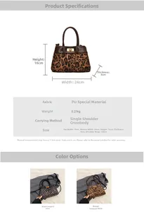 Detailed dimension guide for leopard print handbag with 24cm width and 16cm height