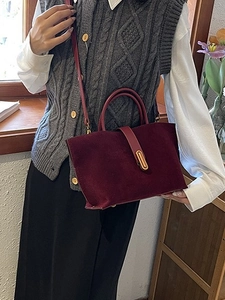 Women Vintage Frosted Suede PU Tote Bag Handheld Crossbody Bag With Metal Lock Adjustable Strap Commuter Handbag