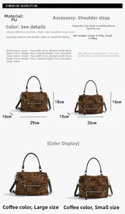 Guide des tailles détaillé pour sac cabas léopard avec dimensions pour grands et petits sacs PU