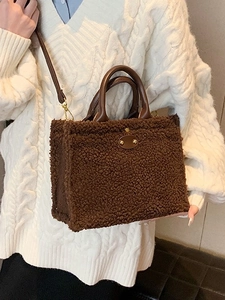 Damen Plüsch Tote Bag Lammwollimitat Schulter Umhängetasche Herbst Winter Lässige Handtasche Pendler Täglich Damen Geldbörse
