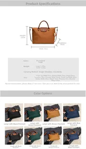 Detailed size specifications for large and small waterproof PU Oxford tote bags in 4 colors