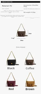 Detailed size specifications and material info for quilted crossbody bag with metal chain