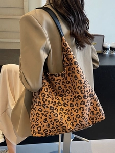 Large Capacity Leopard Print Suede Shoulder Bag Women Fashion Hobo Tote Bag For Daily Travel Commute Casual Underarm Bag
