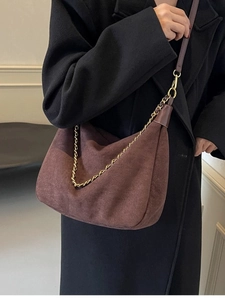 Vintage Frosted PU Leather Hobo Bag For Women Large Capacity Shoulder Crossbody Bag With Gold Chain Commuter Fashion Handbag