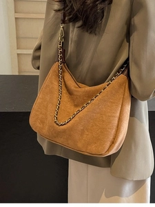 Vintage matte caramel leather hobo bag with gold chain and crossbody strap for women