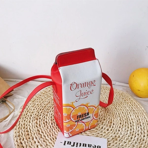Women Creative Milk Box Shaped Crossbody Bag Funny PU Leather Shoulder Bag Drink Carton Printed Purse Casual Travel Handbag Accessory