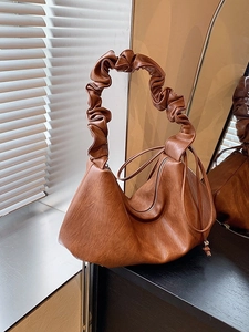 Sac à Épaule Femme Rétro Grande Capacité Plissé Froncé Sac Hobo Cuir PU Souple Navette Sac Sous l'Aisselle Mode