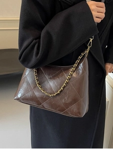 Sac Bandoulière Vintage en Similicuir Matelassé Losange Pour Femme Grand Volume Avec Chaîne Dorée Sac Dumpling Pour Le Quotidien