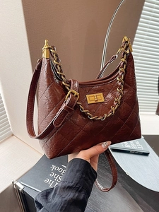 Borsa Sottobraccio Trapuntata da Donna Pelle Sintetica Lucida Borsa a Tracolla Con Catena Dorata e Chiusura a Girello Hobo Bag