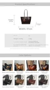 Detailliertes Diagramm mit Abmessungen und Spezifikationen der großen Shopper-Tasche