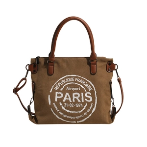 Sac fourre-tout rétro en toile avec imprimé Paris, poignées en cuir et bandoulière amovible