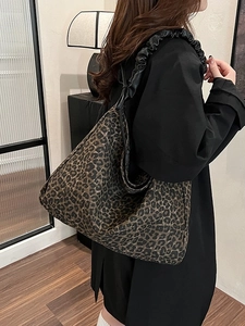Schultertasche Mit Leopardenmuster Große Kapazität Tote Bag Geraffter Riemen Hobo Tasche Seitenschleife Design Damen Mode PU Stoff Tasche