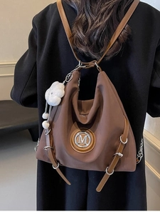 Sac à Dos de Mode pour Femmes Grande Capacité Sac Fourre-tout en PU Nylon Avec Pendentif Nuage en Peluche Décontracté Streetwear Voyage