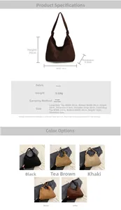 Detailed size chart for retro large capacity matte tote bag with shoulder strap dimensions