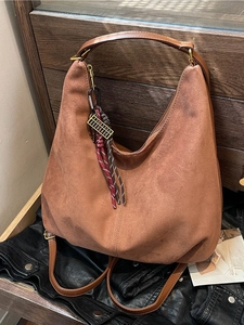 Women Vintage Suede Finish PU Leather Hobo Backpack Large Capacity Shoulder Bag Casual Travel Commute Daypack For Ladies