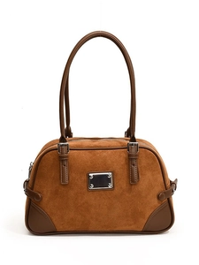 Borsa Boston retrò marrone caramello da donna con grande capacità e tracolla regolabile