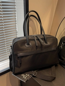 Große schwarze Nylon-Reisetasche mit Ledergriffen und verstellbarem Schultergurt Sport