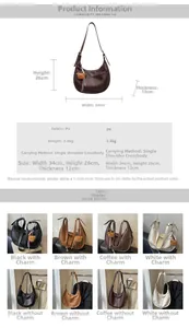Detailed dimension chart and color options for the crescent hobo shoulder bag
