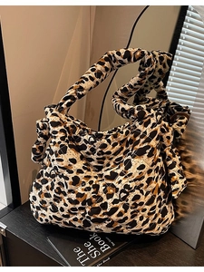 Sac fourre-tout matelassé à imprimé léopard avec anse froncée et grande capacité chic