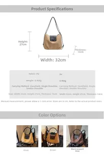 Detailed size chart for versatile PU leather tote bag with weight and dimension details
