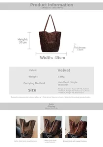 Detailed size chart for large leopard print tote bag with dimensions 45x37x13cm