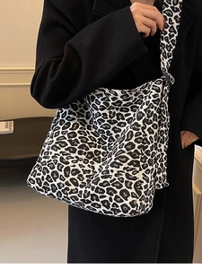 Sac Fourre-tout En Toile Imprimé Léopard Grande Capacité Sac Bandoulière Pour Femme Mode Décontractée Sac Hobo Sac À Main