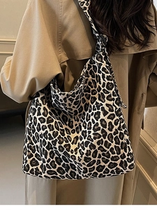 Grand sac cabas en toile léopard avec bandoulière nouée ajustable pour femme
