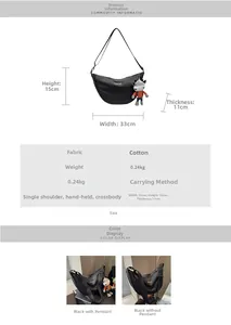 Tableau des tailles et dimensions pour le sac croissant noir en nylon avec accessoire
