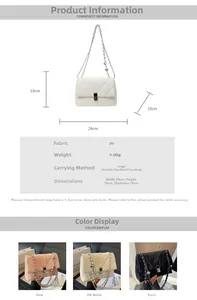 Detailed size specifications for a quilted PU leather crossbody bag with chain strap