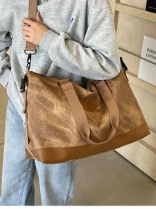 Large Capacity PU Leather Travel Bag Women Retro Marbled Texture Fitness Gym Tote Crossbody Bag Shoulder Strap