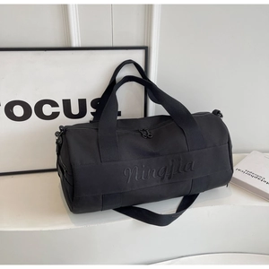 Close-up of durable black gym bag with high-quality Ningjia logo embroidery and zippers