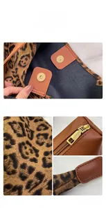 Detail view of leopard print tote bag with magnetic clasp and sturdy handles