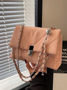 Borsa a Tracolla Trapuntata alla Moda da Donna in Pelle PU Piccola Borsa Quadrata con Catena Argentata e Chiusura in Metallo