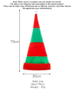 Tabella taglie dettagliata per cappello da elfo a strisce rosse e verdi da 70cm