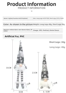 Size specifications for light-up Christmas gnome dolls in long and short leg styles