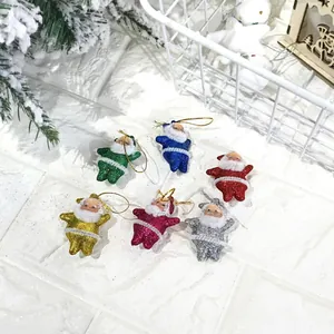 Set of 6 glitter Santa Claus ornaments in multiple colors for Christmas tree decoration