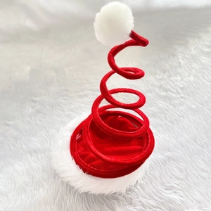 Bonnet de Noël festif à ressort spirale rouge et blanc avec tissu en velours et pompon doux