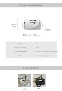 Detailed size specifications for canvas travel bag showing 37x24x20cm dimensions